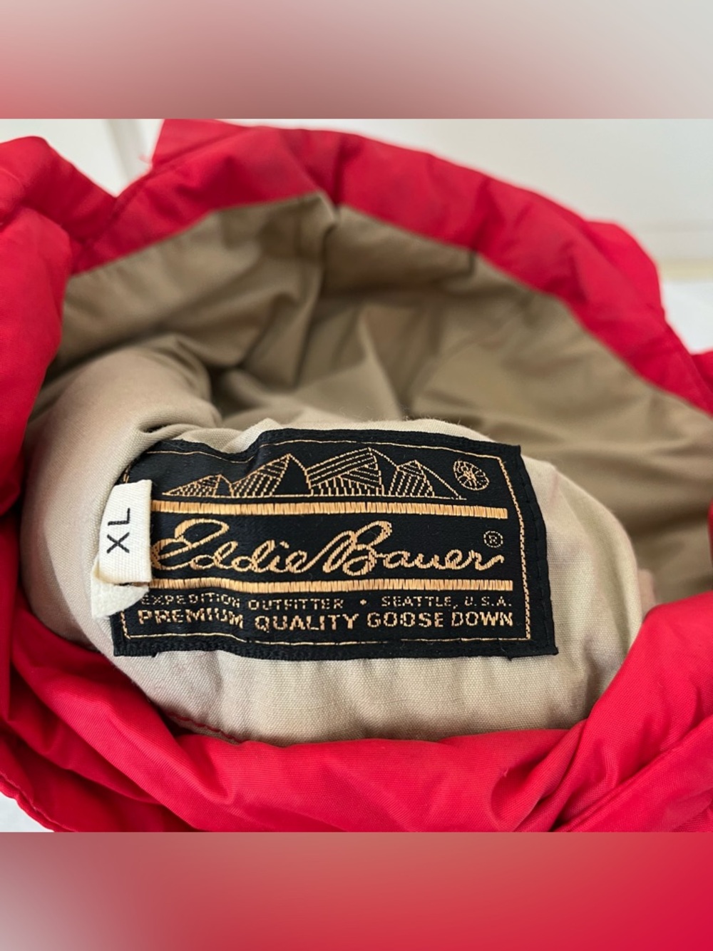 Vintage Eddie Bauer Down Hat TRAPPER Bomber Cap Red XL